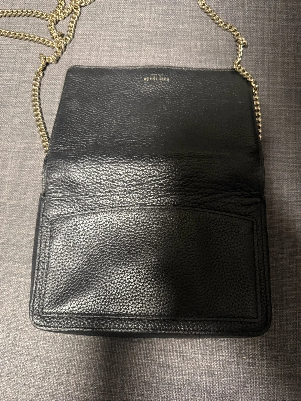 Kate Space Black Leather Crossbody Wallet with Chain Strap